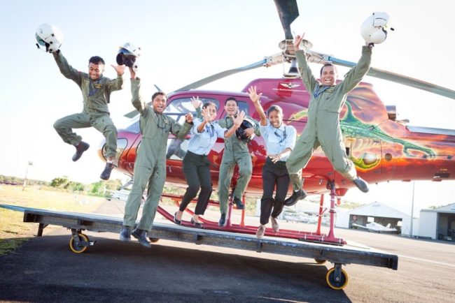 Becker Helicopters pilot trainees jumping from a helicopter for fun